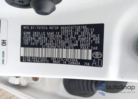 2014 Toyota Corolla S Plus z USA, uszkodzony, nr VIN 2T1BURHE1EC014875